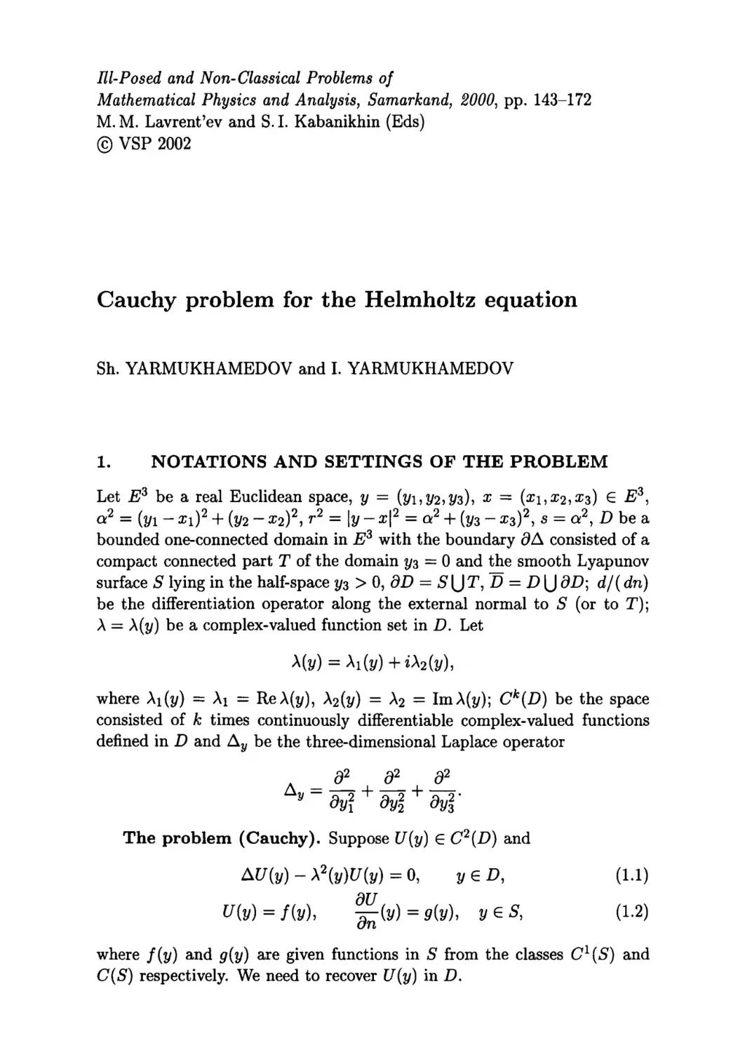 Cauchy problem for the Helmholtz equation