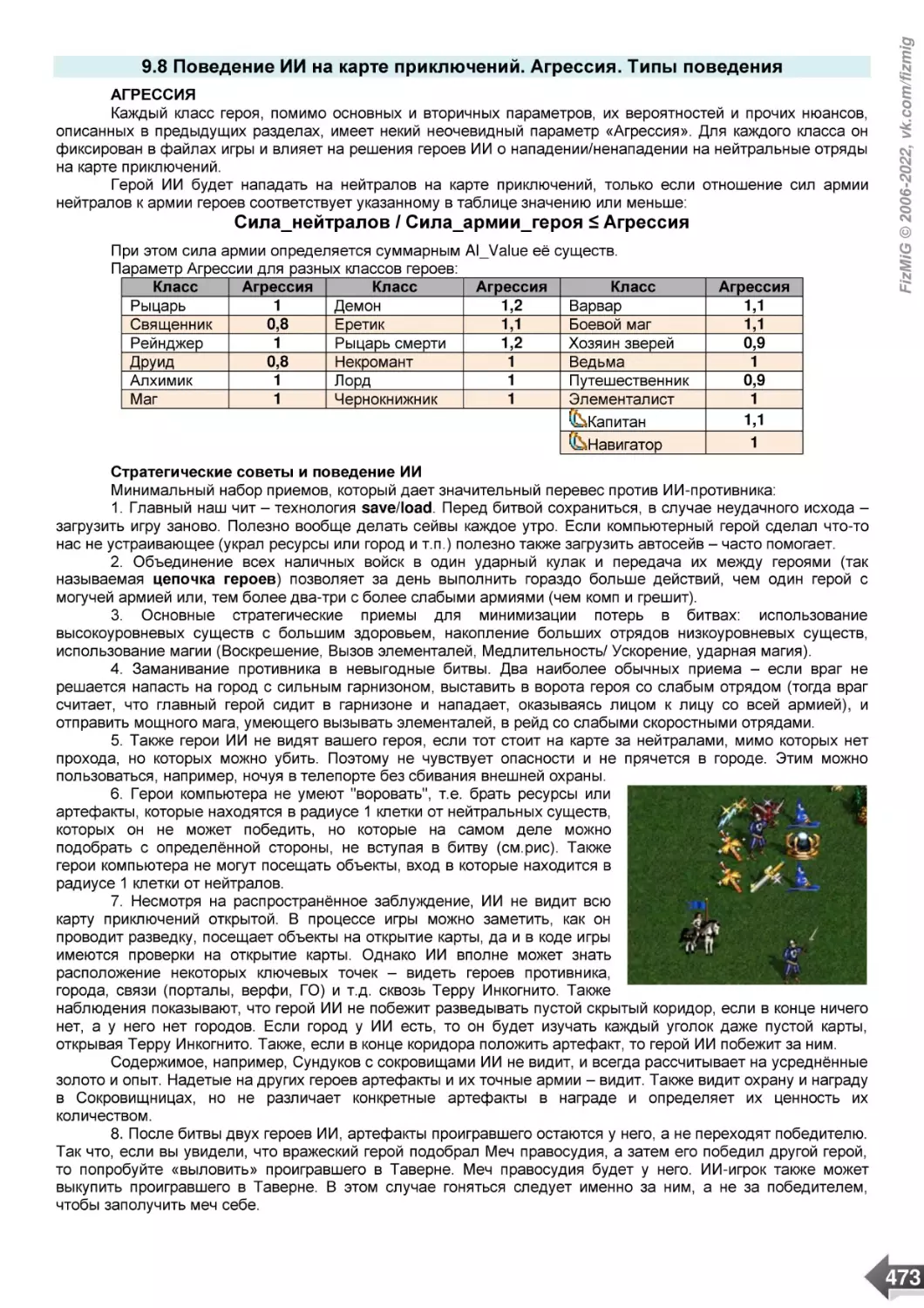 9.8 Поведение ИИ на карте приключений. Агрессия. Типы поведения
Стратегические советы и поведение ИИ