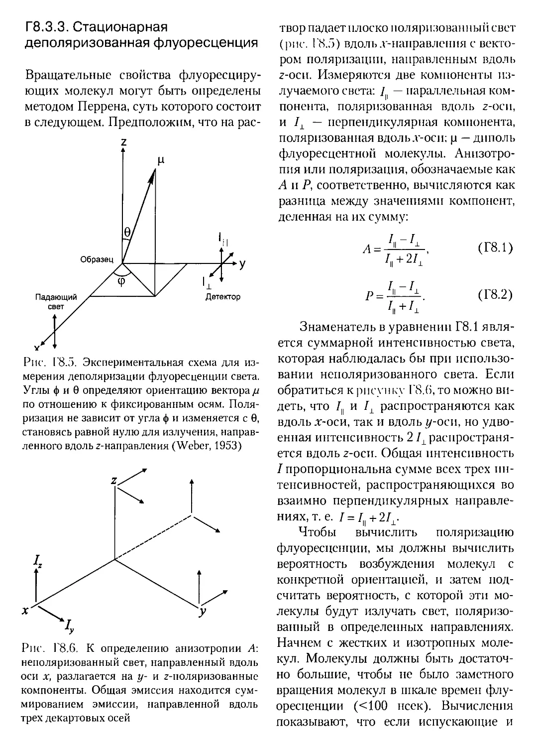 Г.8.6. Деполяризованная флуоресценция и молекулярные взаимодействия