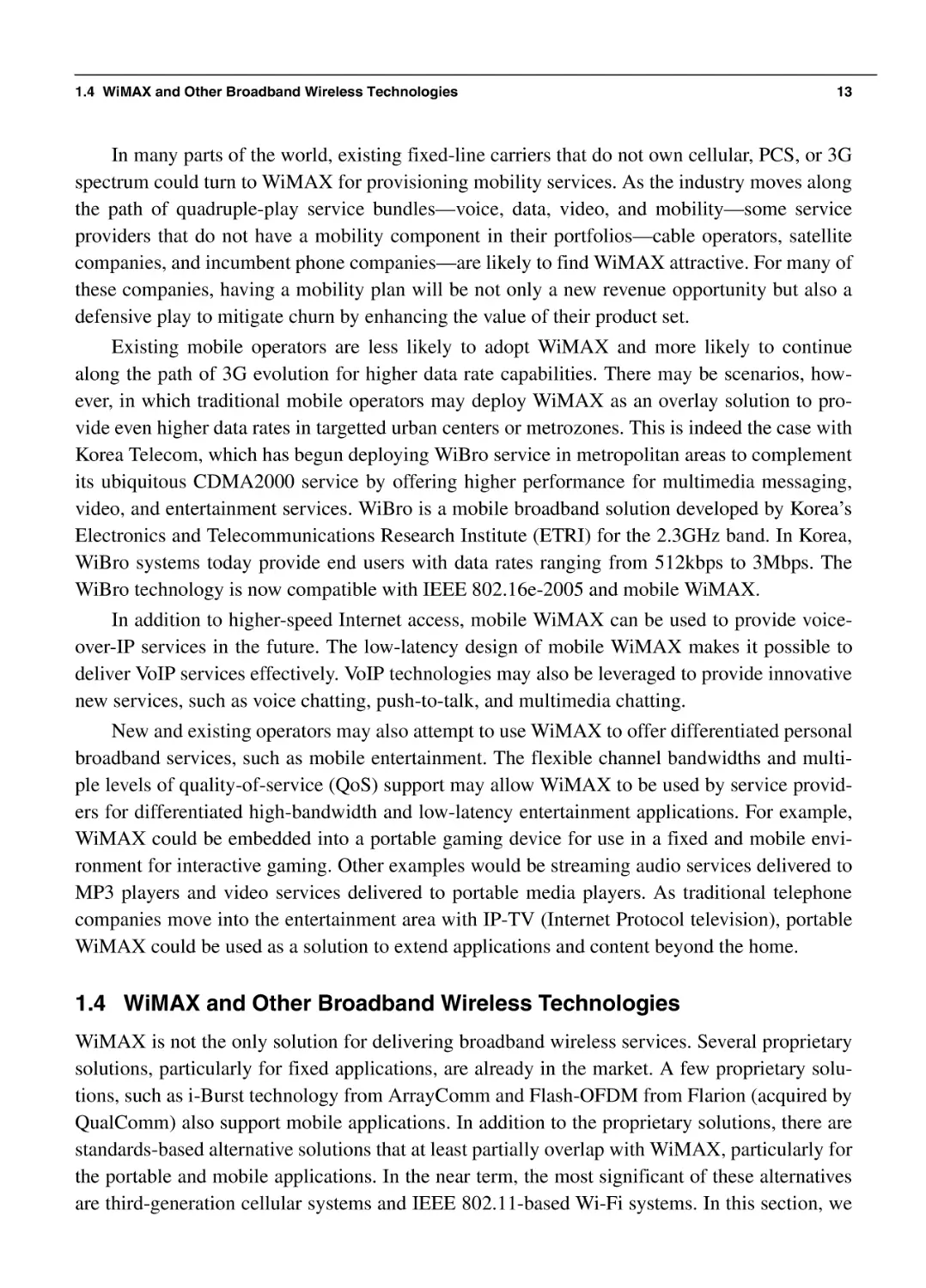 1.4 WiMAX and Other Broadband Wireless Technologies