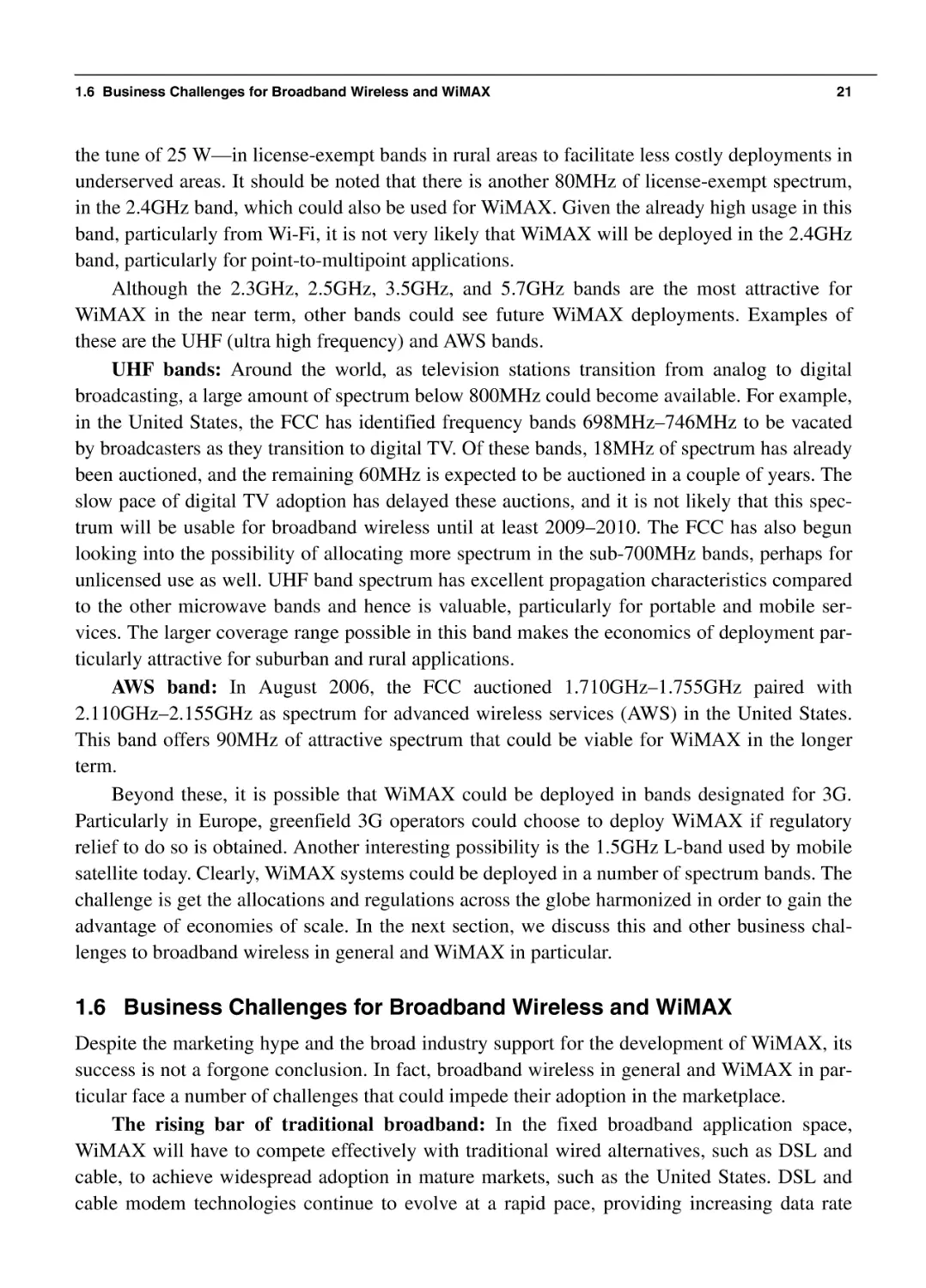 1.6 Business Challenges for Broadband Wireless and WiMAX