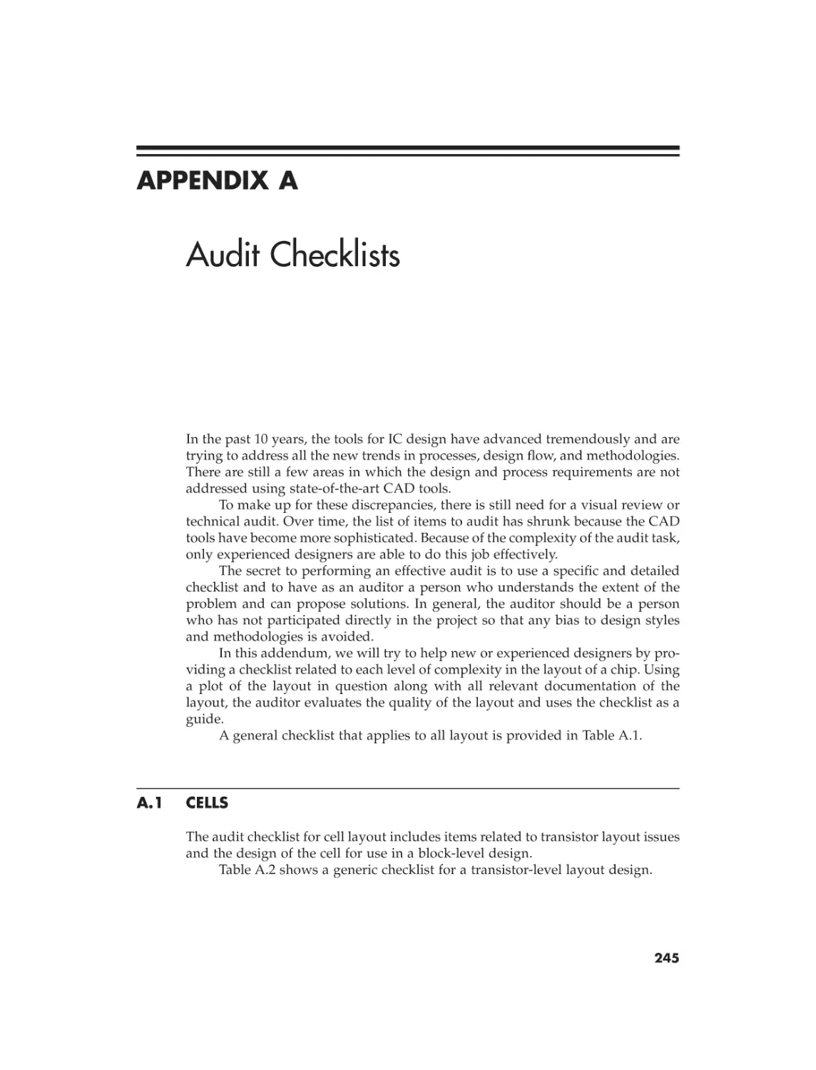 Appendix A Audit checklists
A1 Cells