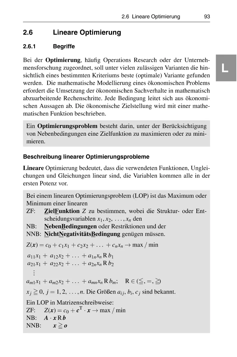 2.6 Lineare Optimierung
2.6.1 Begriffe