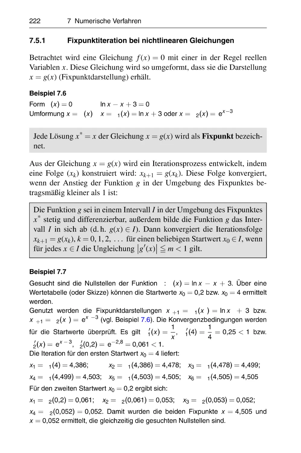 7.5.1 Fixpunktiteration bei nichtlinearen Gleichungen