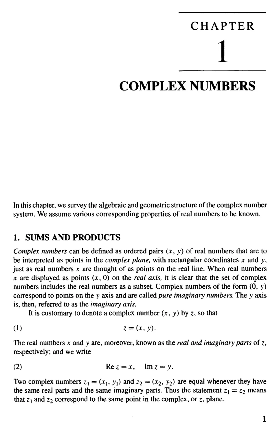 1 Complex Numbers