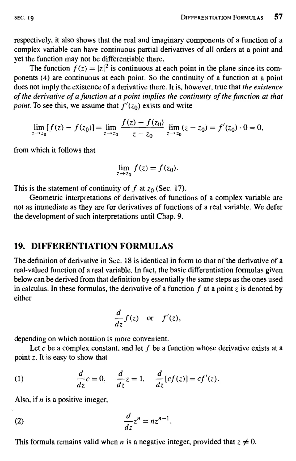 Differentiation Formulas