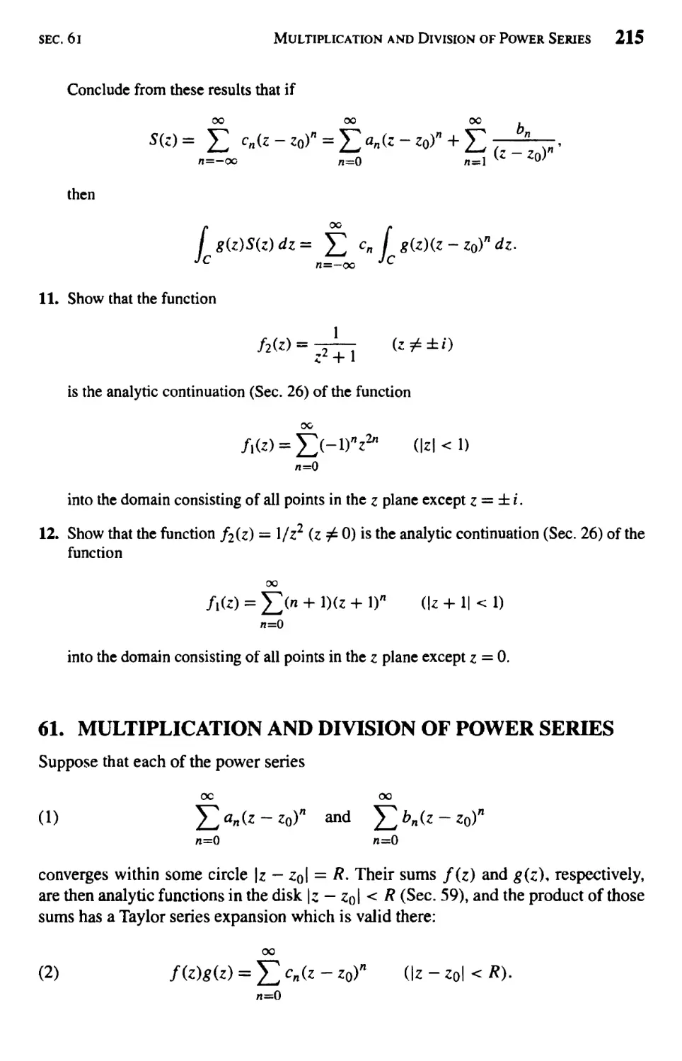 Multiplication and Division of Power Series