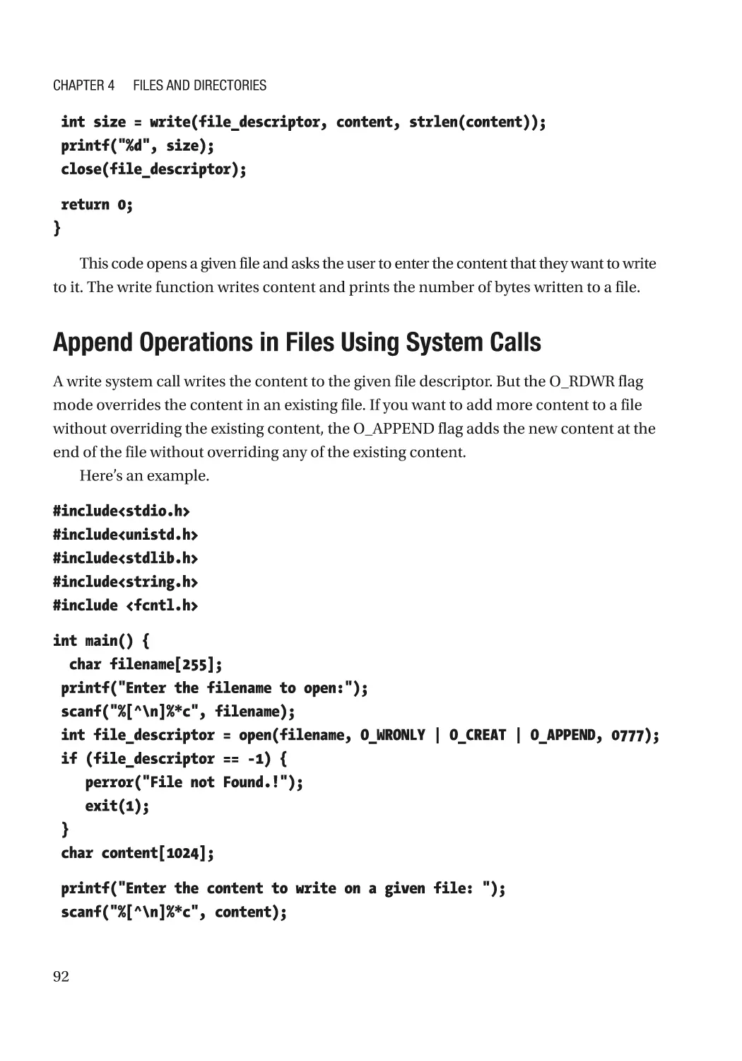 Append Operations in Files Using System Calls