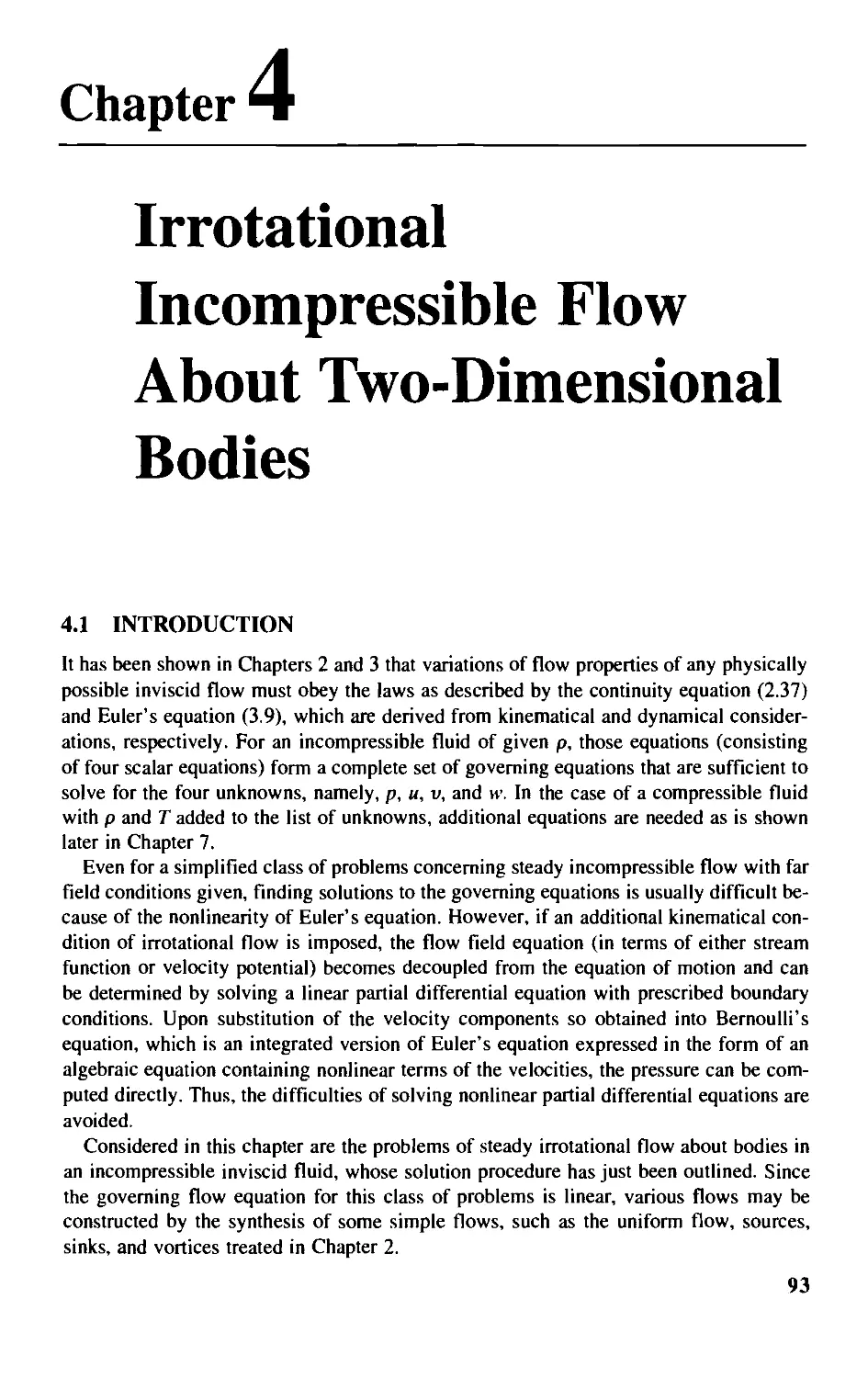 Chapter 4 - Irrotational Incompressible Flow About 2D Bodies