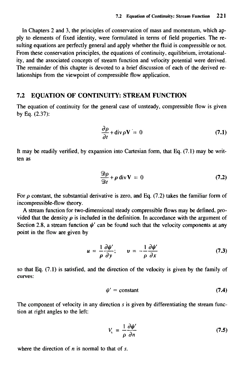 7.2 - Equation of Continuity: Stream Function