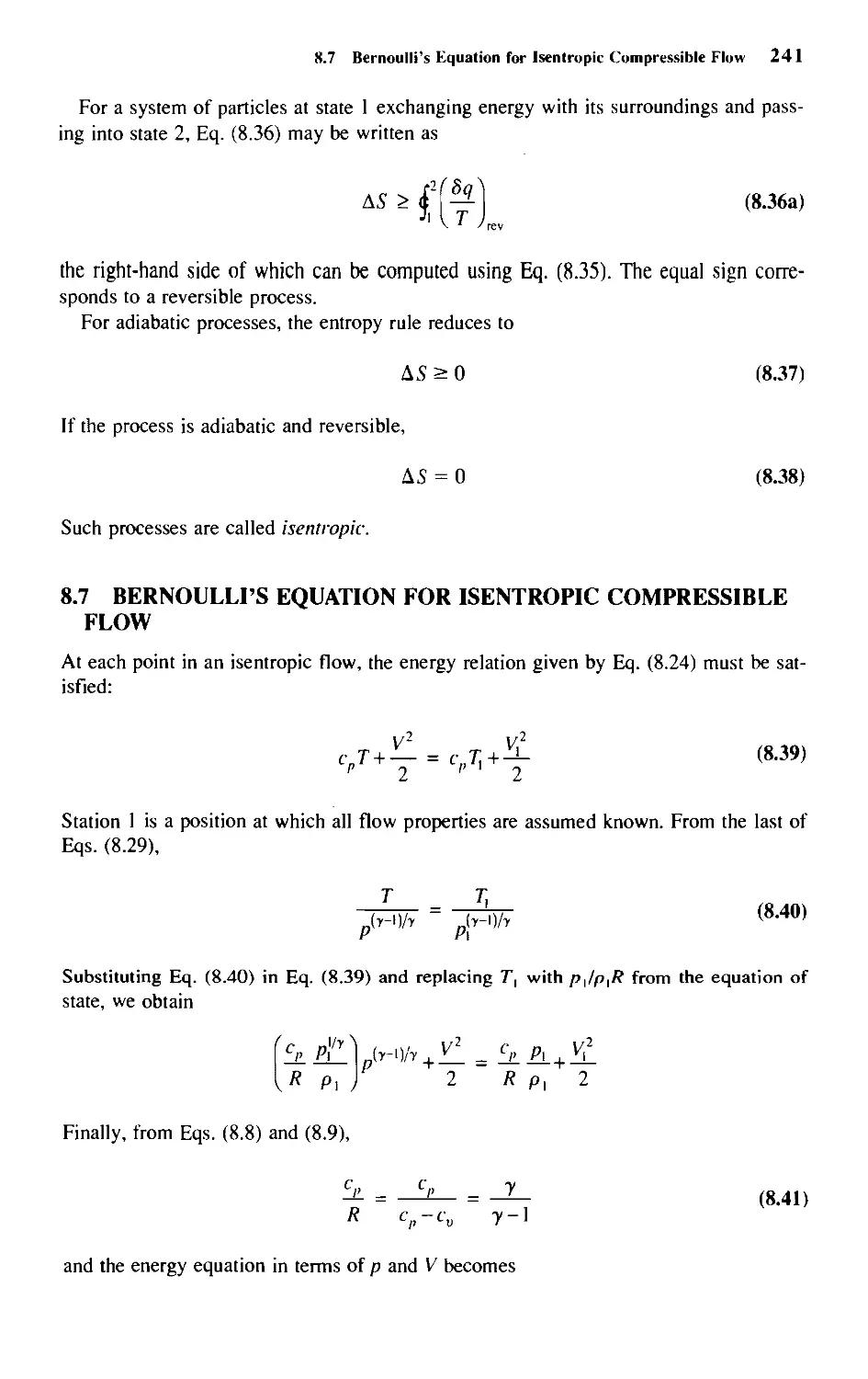 8.7 - Bernoulli's Equation for Isentropic Compressible Flow