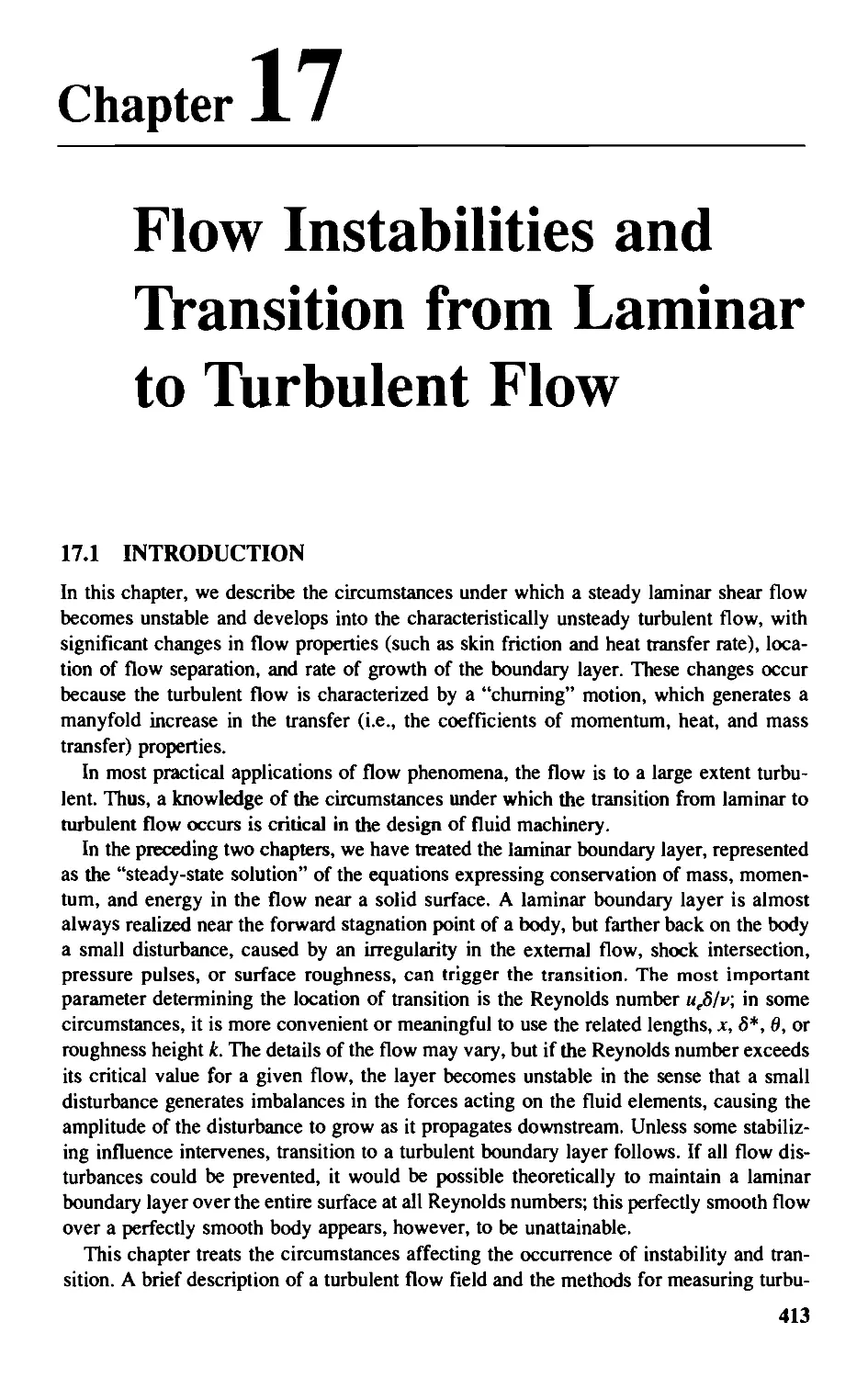 Chapter 17 - Flow Instabilities and Transition from Laminar to Turbulent Flow