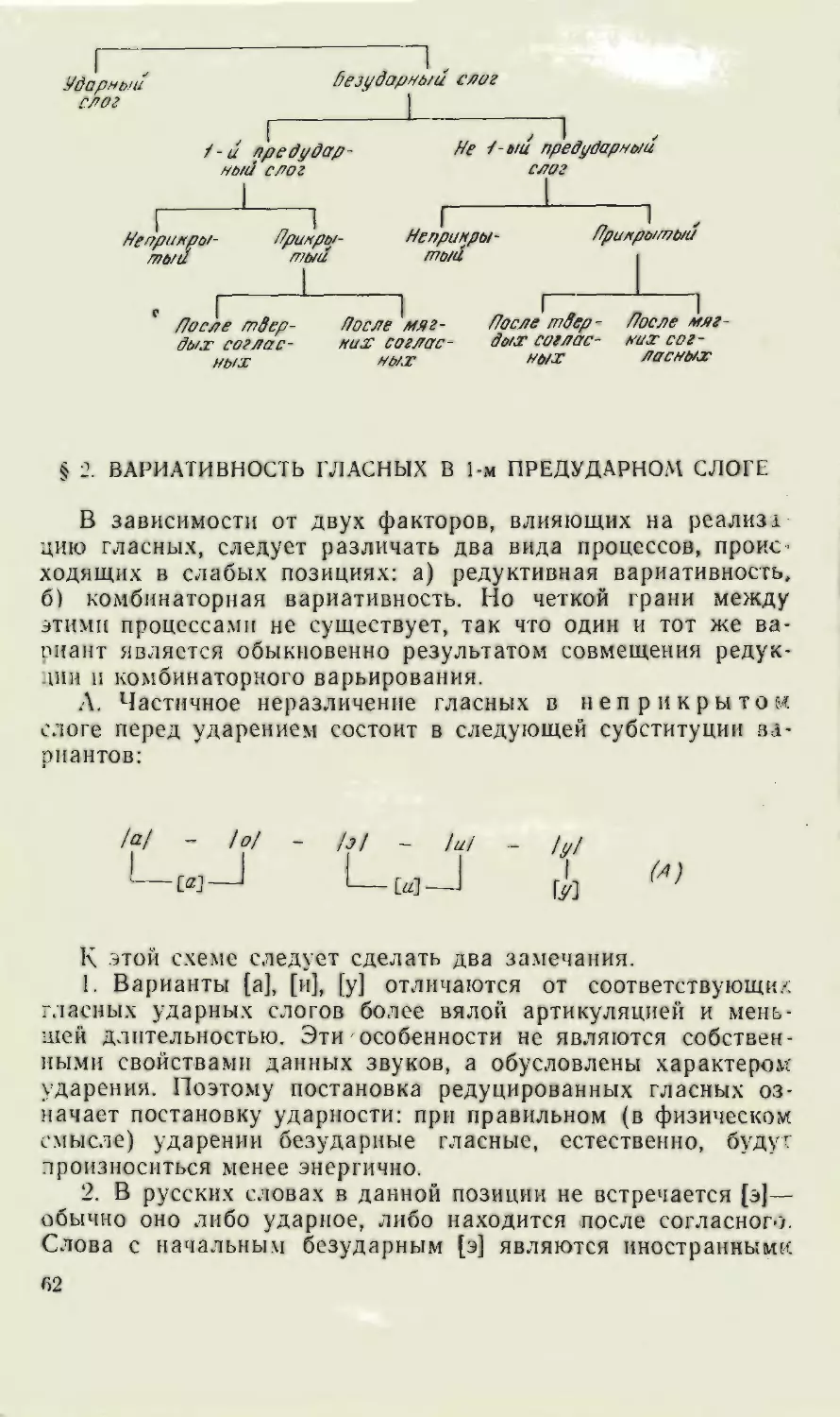 §2. Вариативность гласных в 1-м предударном слоге.