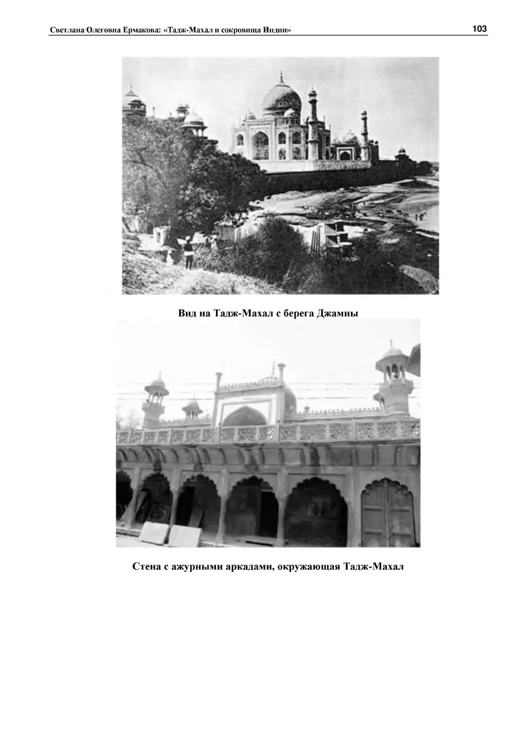 ﻿Вид на Тадж-Махал с берега Джамн
﻿Стена с ажурными аркадами, окружающая Тадж-Маха