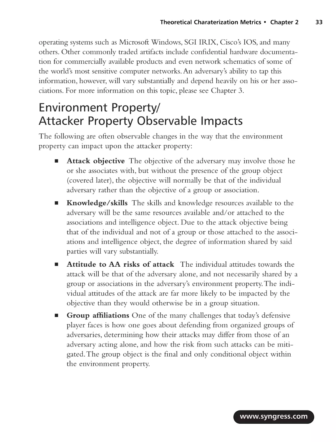 Environment Property/Attacker Property Observable Impacts