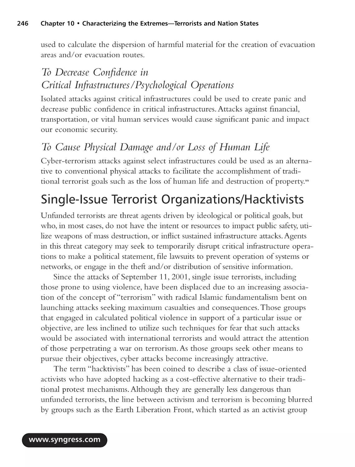 Single-Issue Terrorist Organizations/Hacktivists