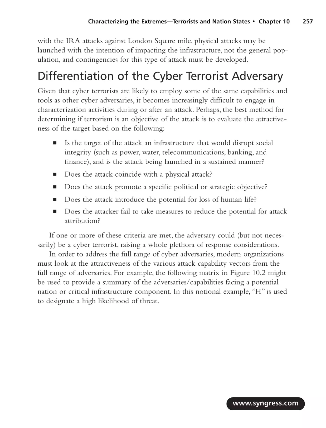 Differentiation of the Cyber Terrorist Adversary
