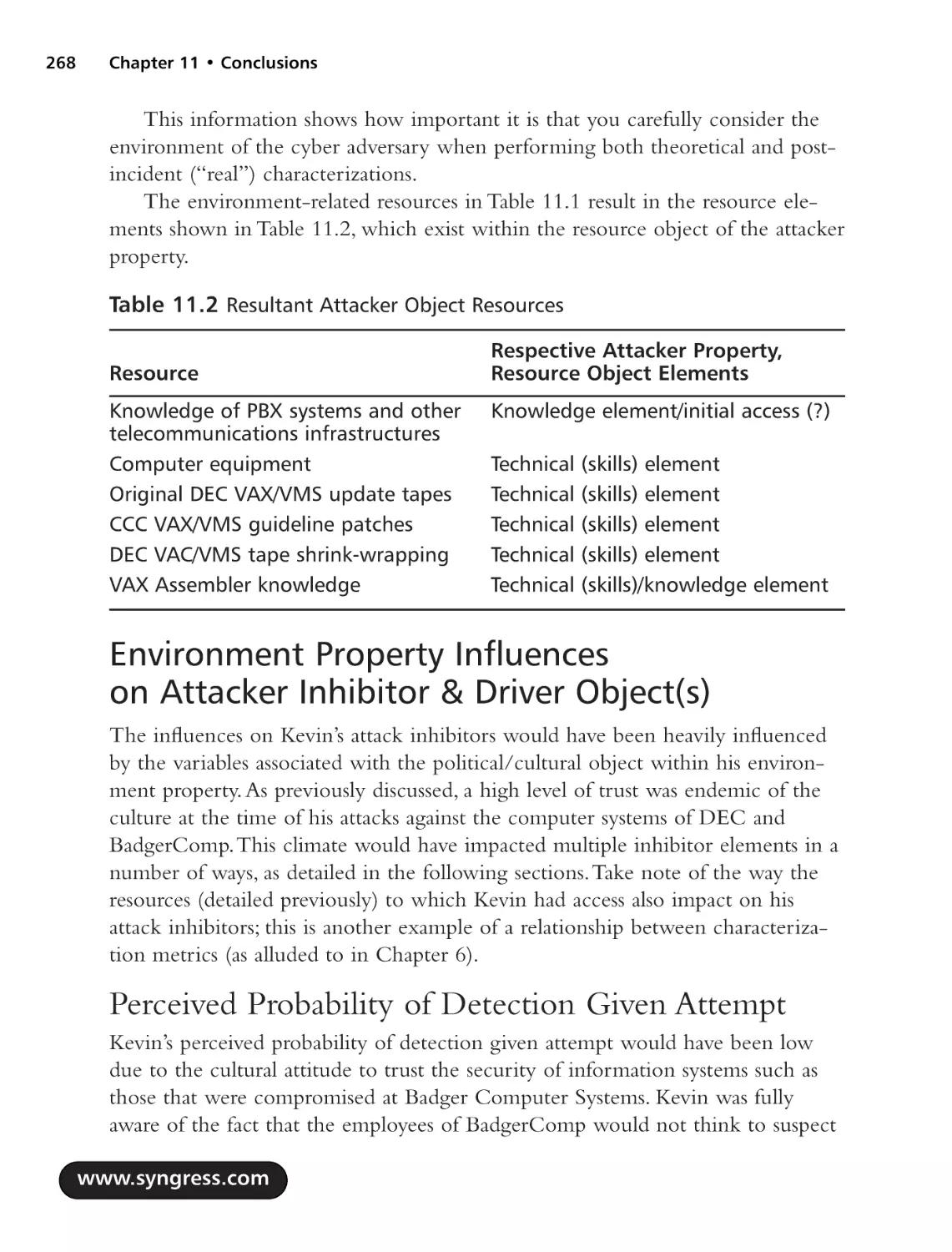 Environment Property Influences on Attacker Inhibitor & Driver Object(s)
Perceived Probability of Detection Given Attempt