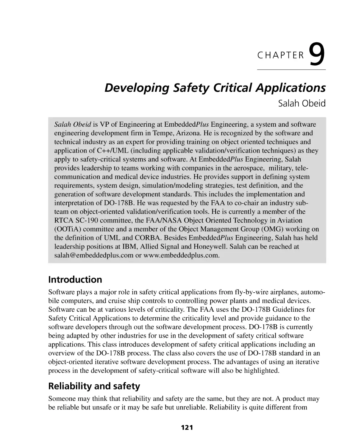 Chapter 9
Introduction
Reliability and safety