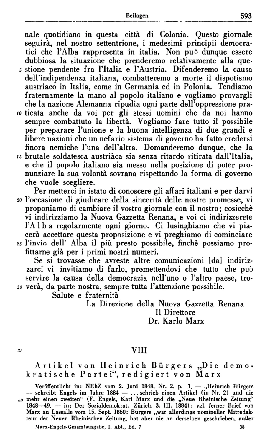 VIII. Artikel von Heinrich Bürgers „Die demokratische Partei“ redigiert von Marx