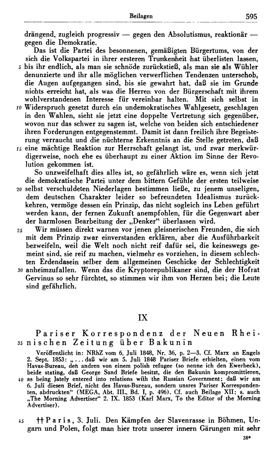 IX. Pariser Korrespondenz der Neuen Rheinischen Zeitung über Bakunin