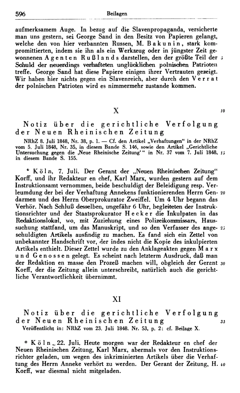 X. Notiz über die gerichtliche Verfolgung der Neuen Rheinischen Zeitung
XI. Notiz über die gerichtliche Verfolgung der Neuen Rheinischen Zeitung