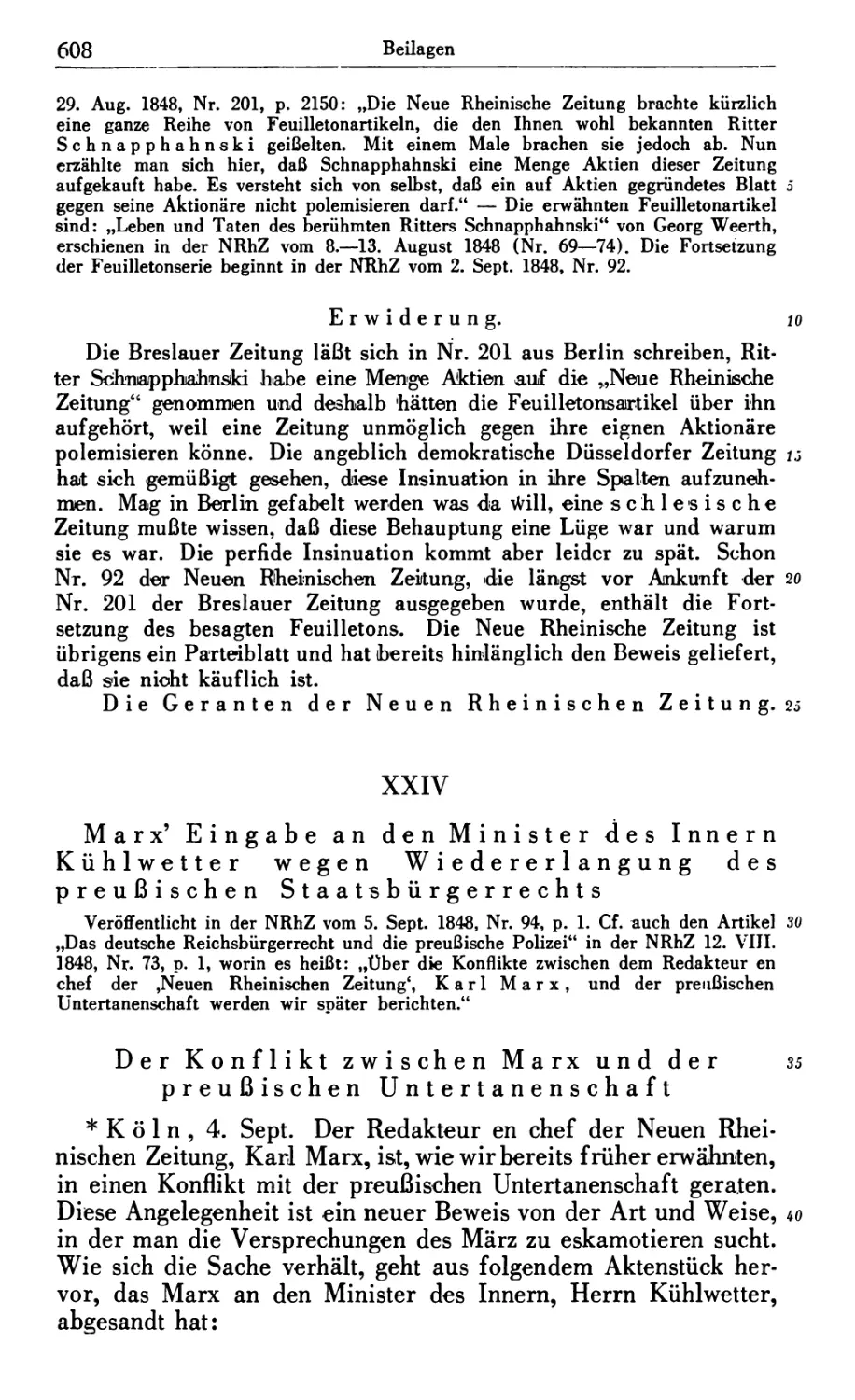 XXIV. Marx' Eingabe an den Minister des Innern Kühlwetter wegen Wiedererlangung des preußischen Staatsbürgerrechts