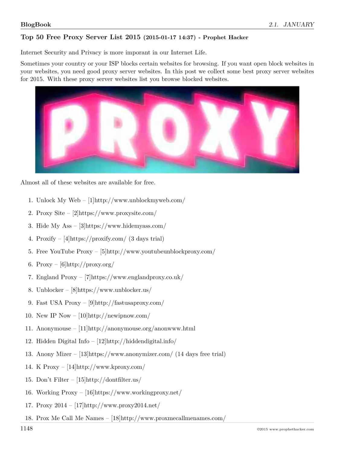 Top 50 Free Proxy Server List 2015 (2015-01-17 14