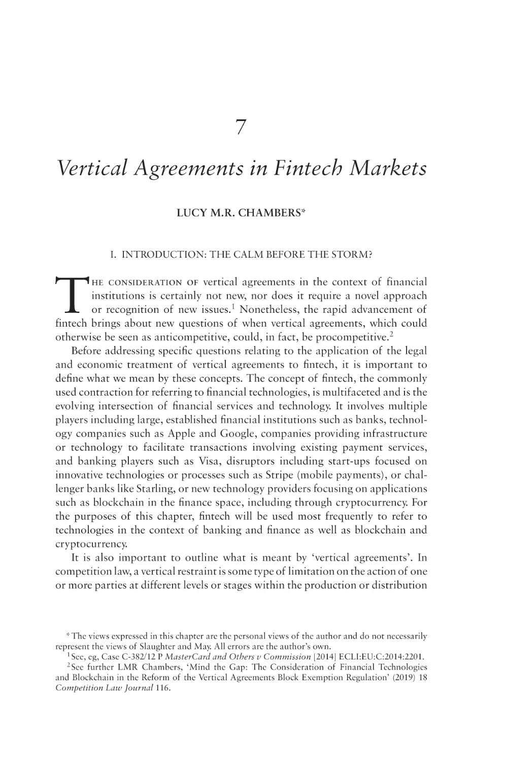 7. Vertical Agreements in Fintech Markets
I. Introduction