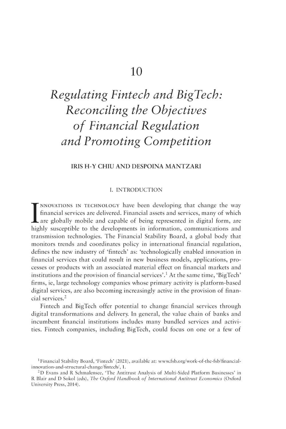 10. Regulating Fintech and BigTech
I. Introduction