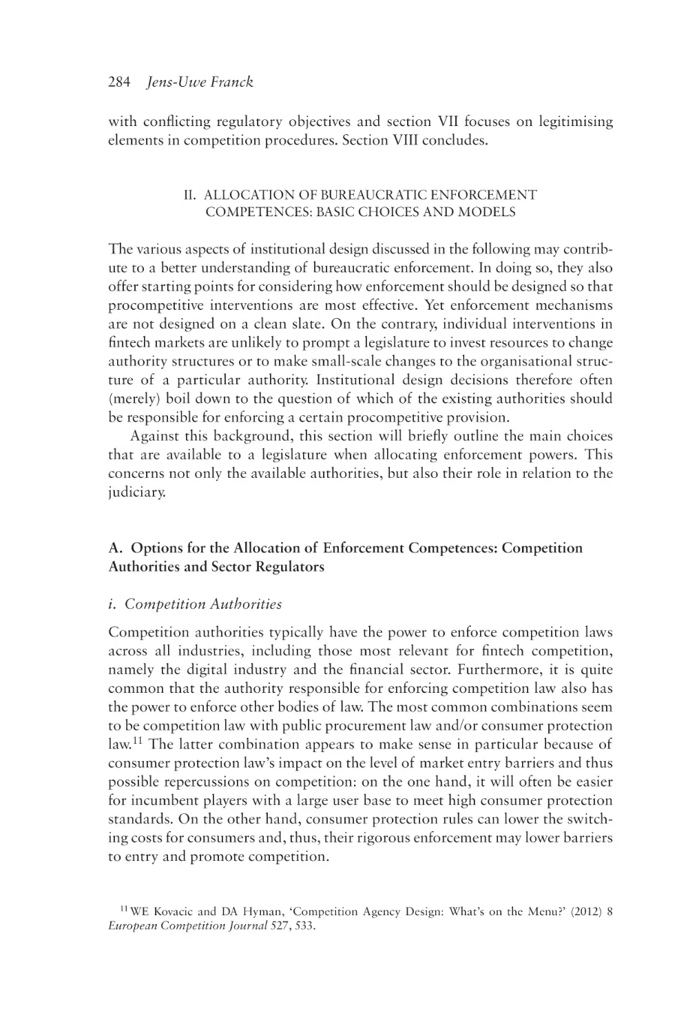 II. Allocation of Bureaucratic Enforcement Competences