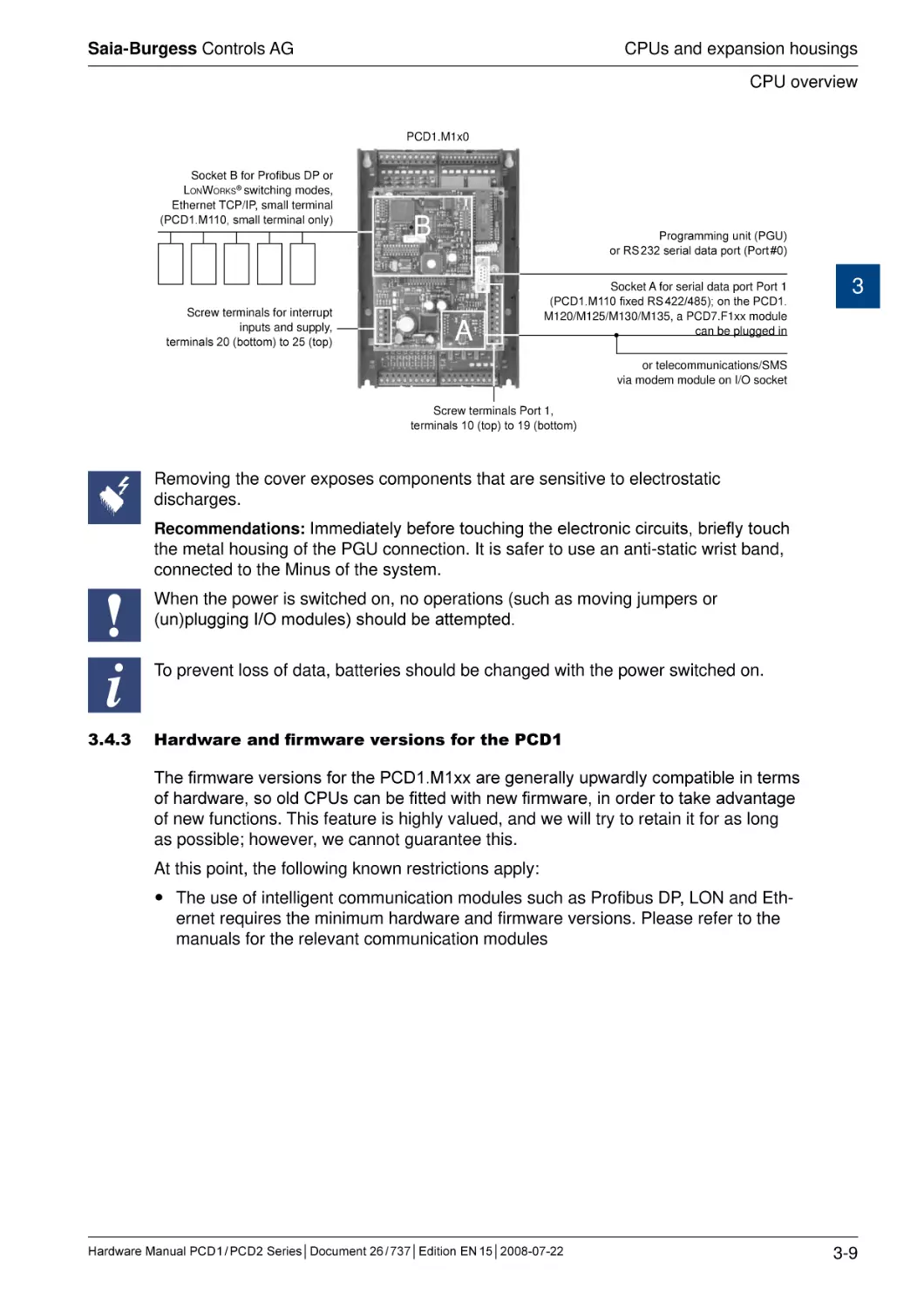 3.4.3	Hardware and firmware versions for the PCD1