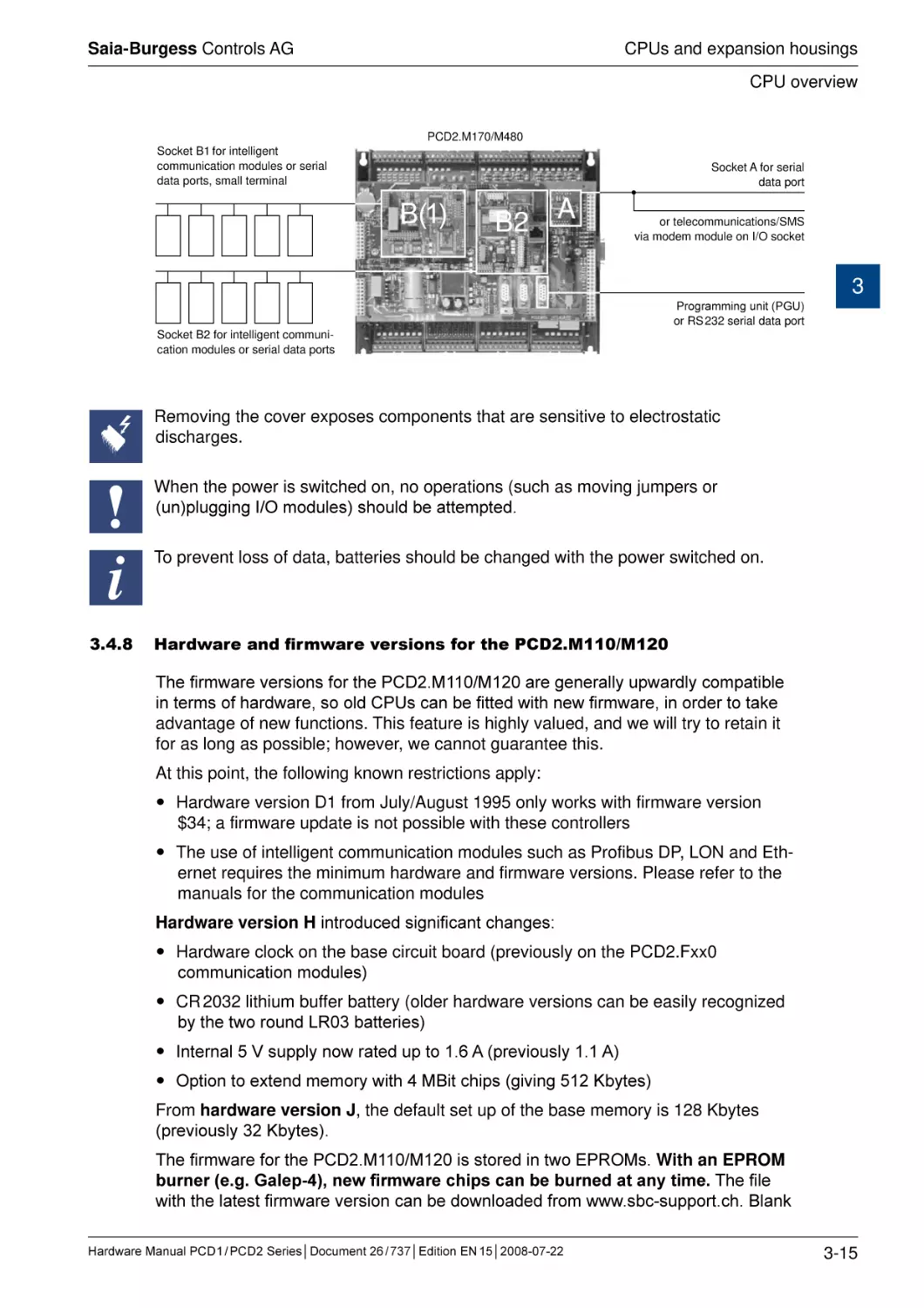 3.4.8	Hardware and firmware versions for the PCD2.M110/M120