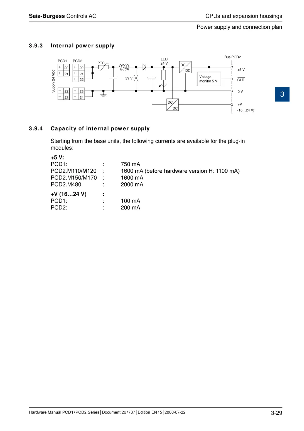 3.9.3	Internal power supply
3.9.4	Capacity of internal power supply