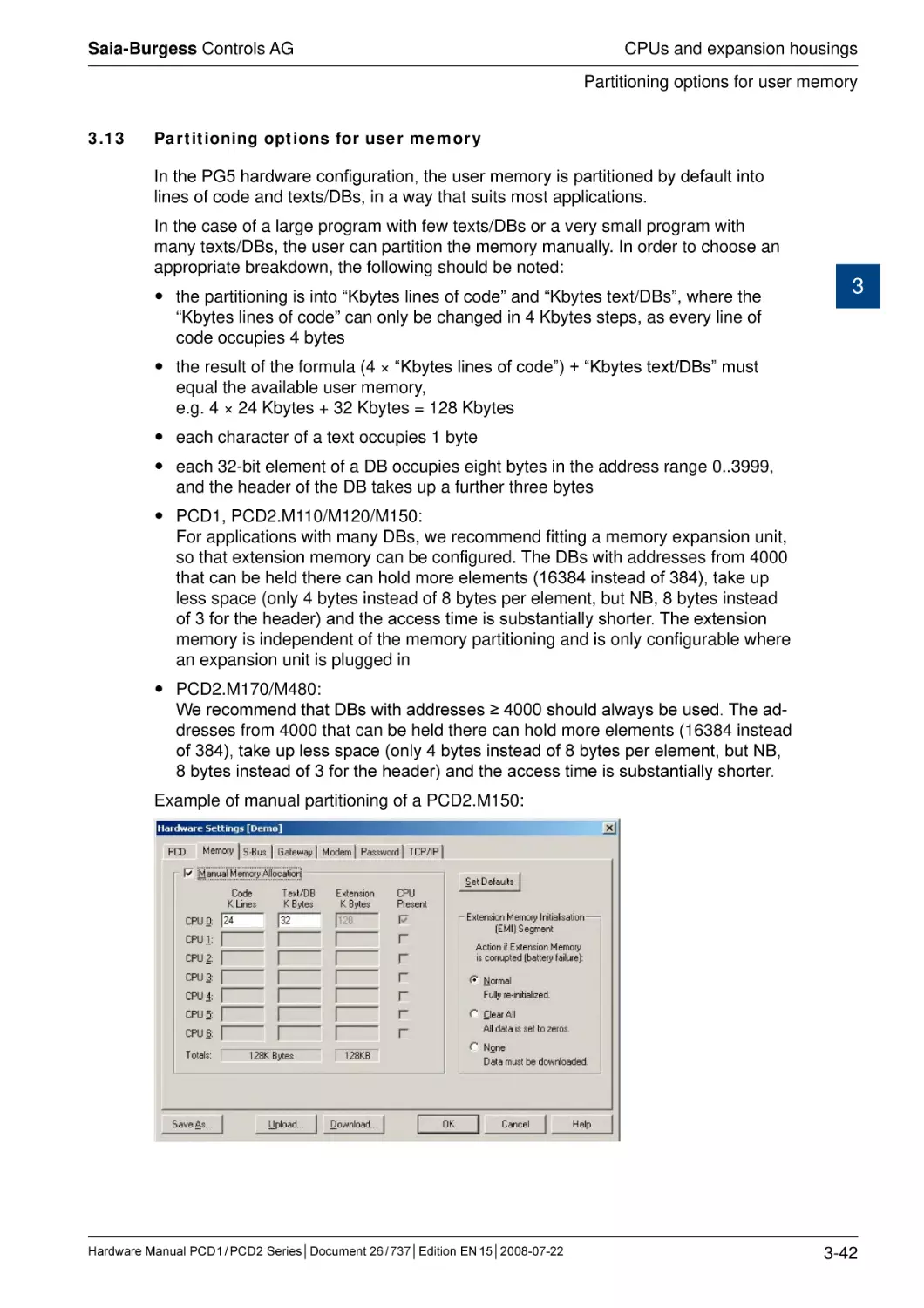 3.13	Partitioning options for user memory