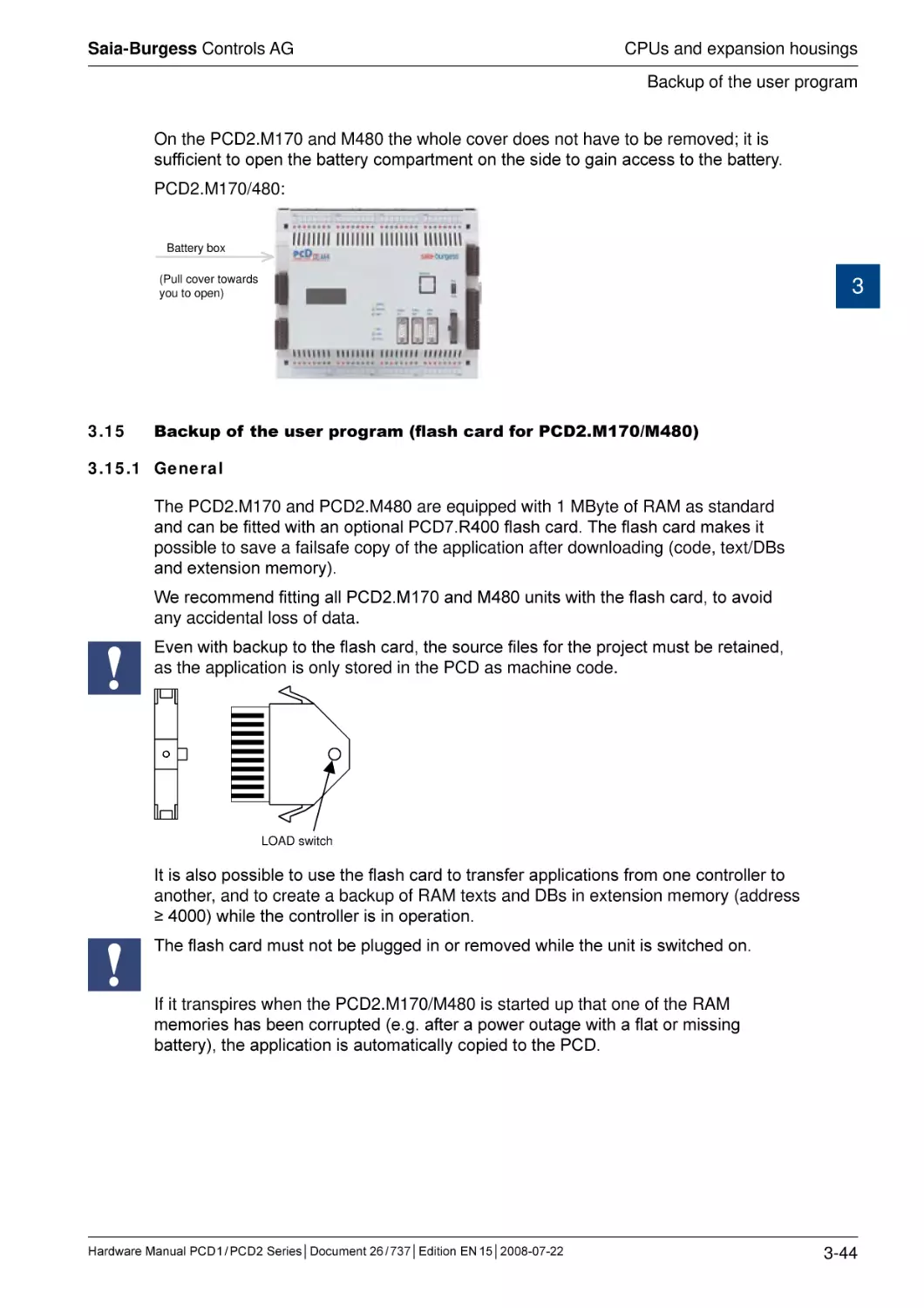 3.15	Backup of the user program (flash card for PCD2.M170/M480)
3.15.1	General