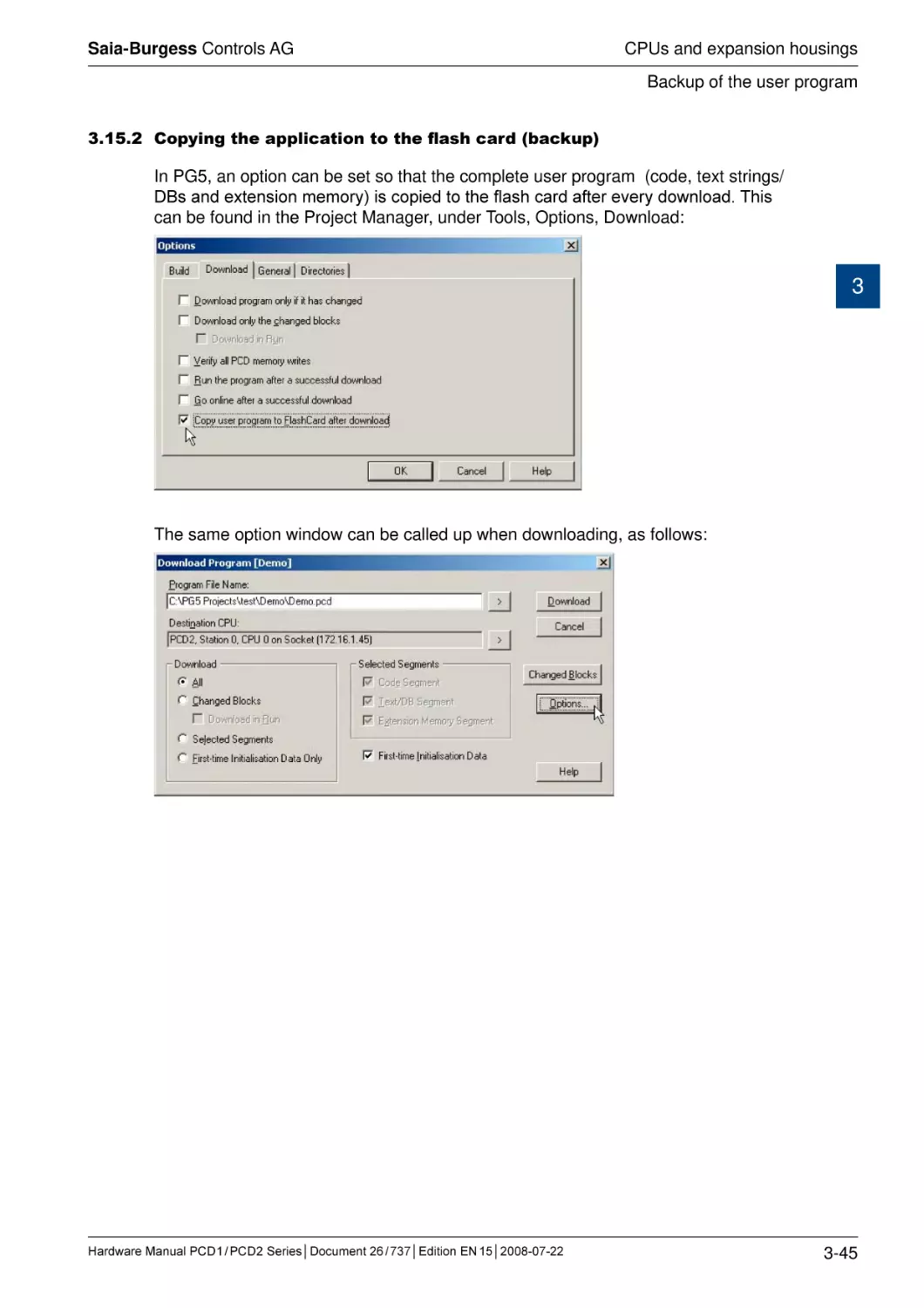 3.15.2	Copying the application to the flash card (backup)