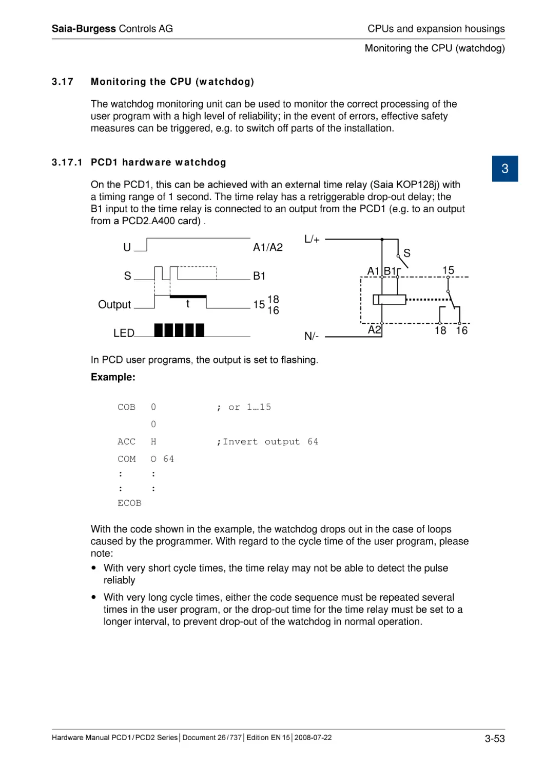 3.17	Monitoring the CPU (watchdog)
3.17.1	PCD1 hardware watchdog