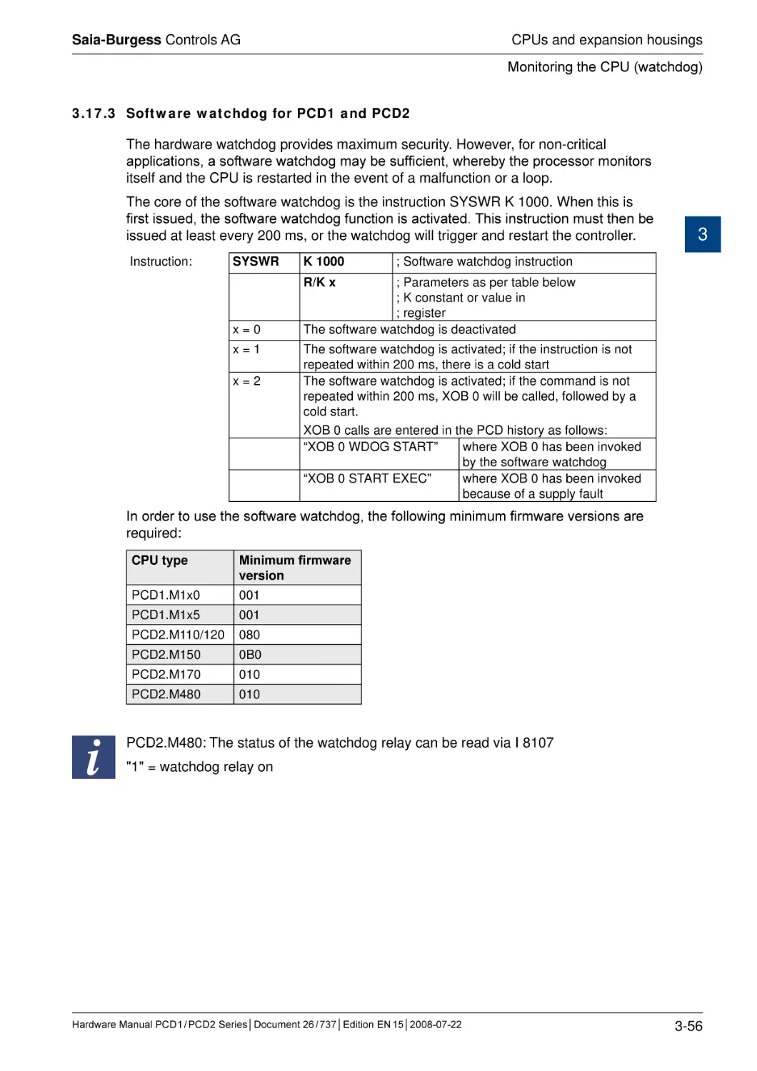 3.17.3	Software watchdog for PCD1 and PCD2