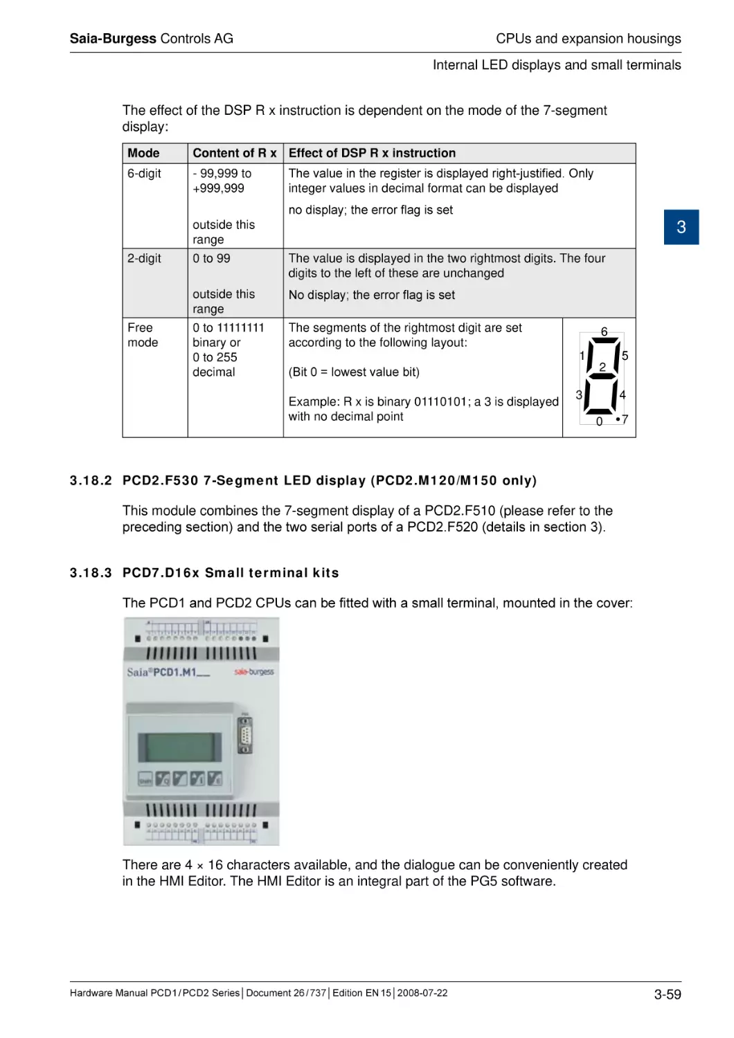 3.18.2	PCD2.F530 7-Segment LED display (PCD2.M120/M150 only)
3.18.3	PCD7.D16x Small terminal kits