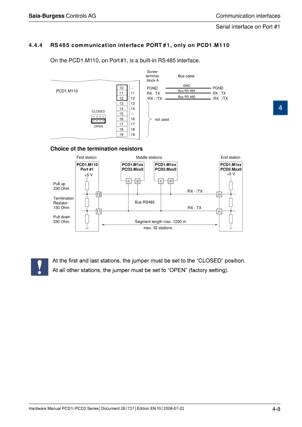 4.4.4	RS 485 communication interface PORT # 1, only on PCD1.M110