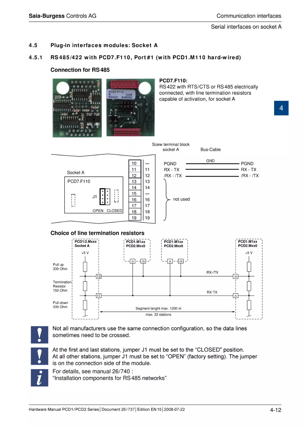 4.5	Plug-in interfaces modules
4.5.1	RS 485 / 422 with PCD7.F110, Port #1 (with PCD1.M110 hard-wired)