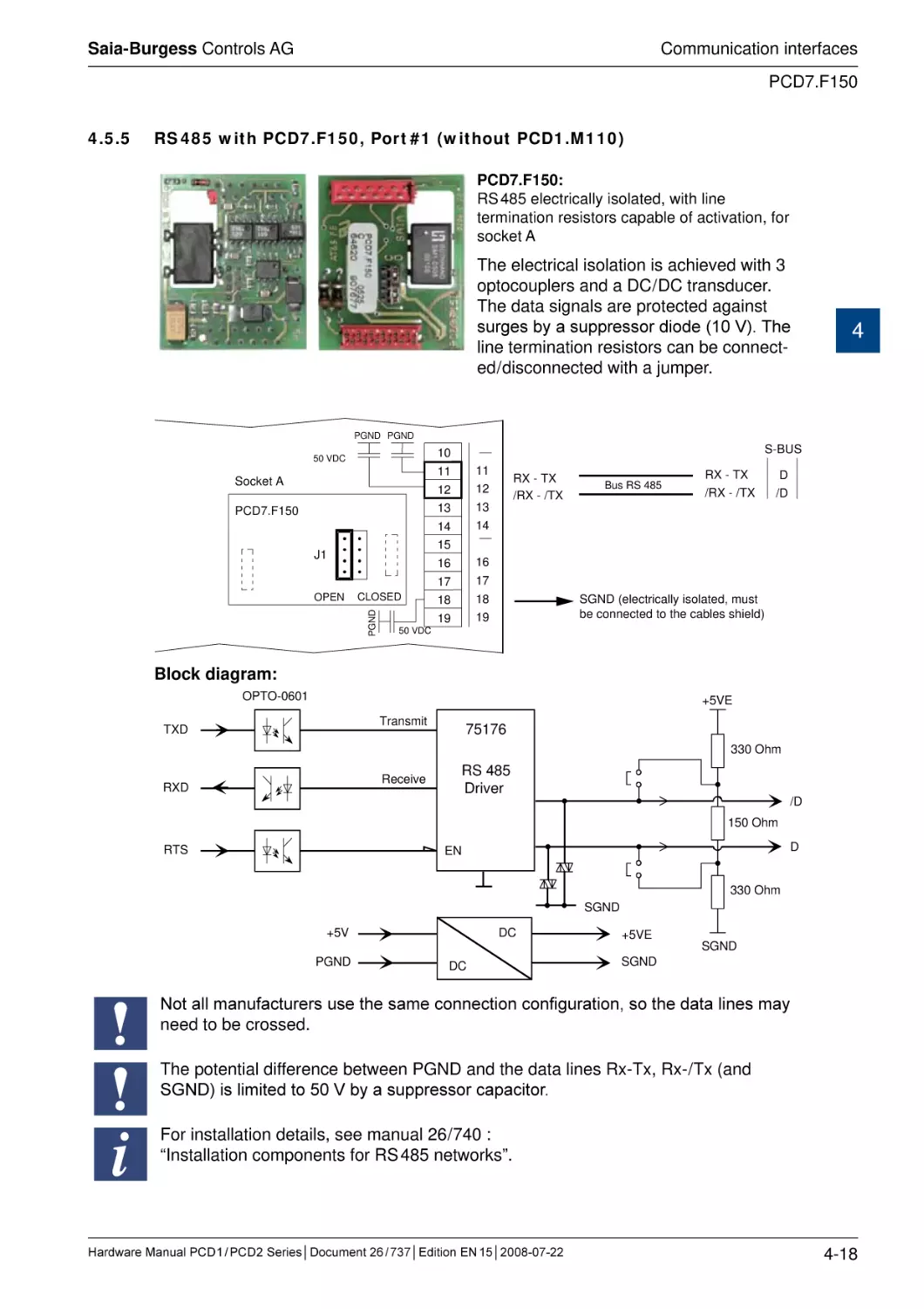 4.5.5	RS 485 with PCD7.F150, Port #1 (without PCD1.M110)