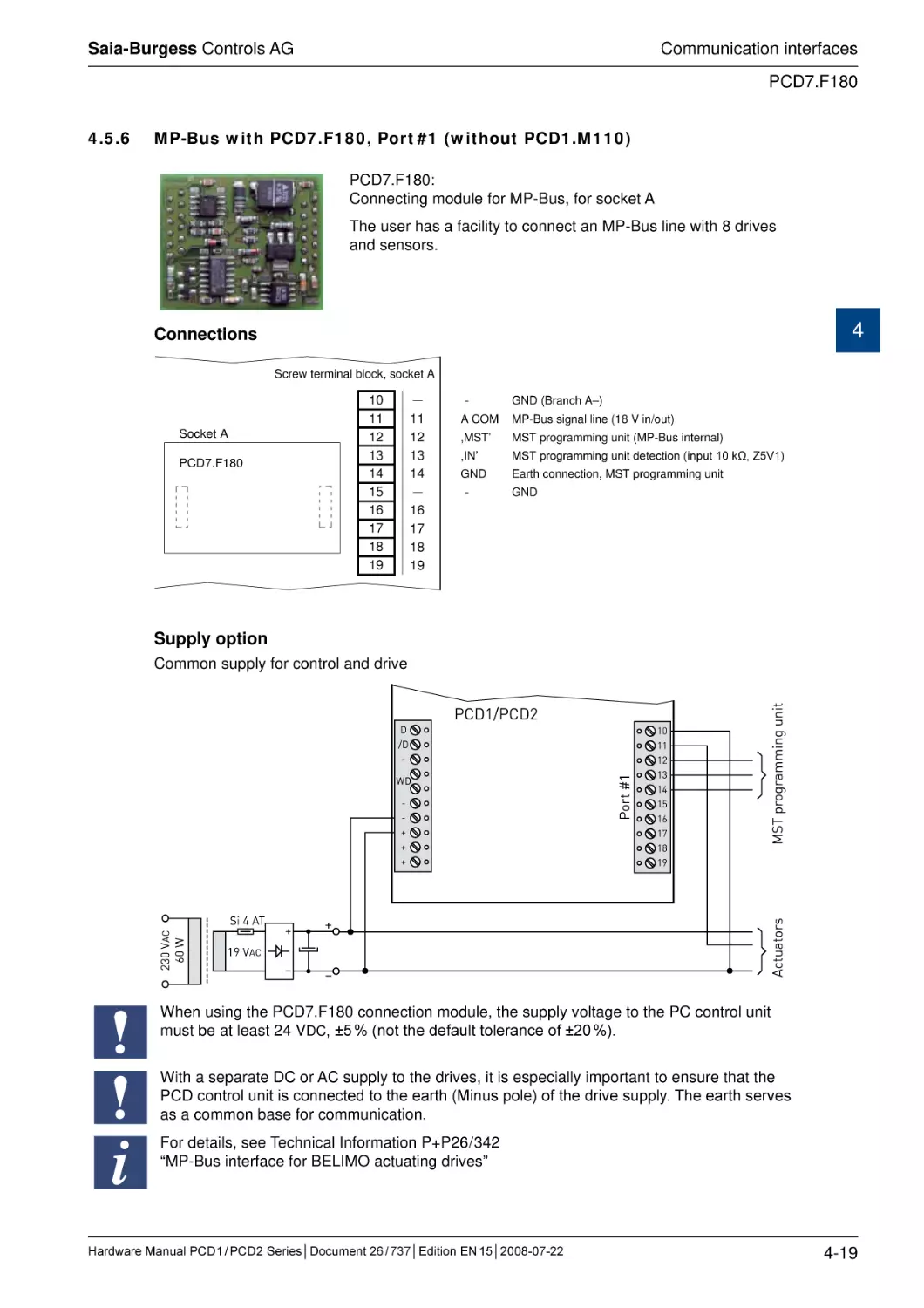 4.5.6	MP-Bus with PCD7.F180, Port #1 (without PCD1.M110)