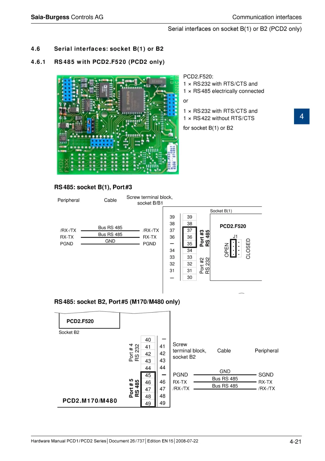 4.6	Serial interfaces
4.6.1	RS 485 with PCD2.F520 (PCD2 only)