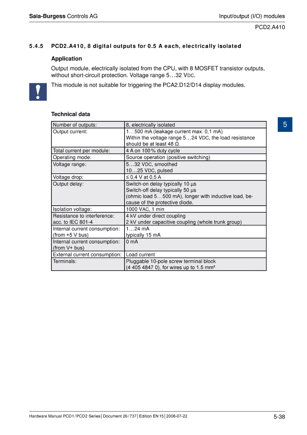 5.4.5	PCD2.A410, 8 digital outputs for 0.5 A each, electrically isolated