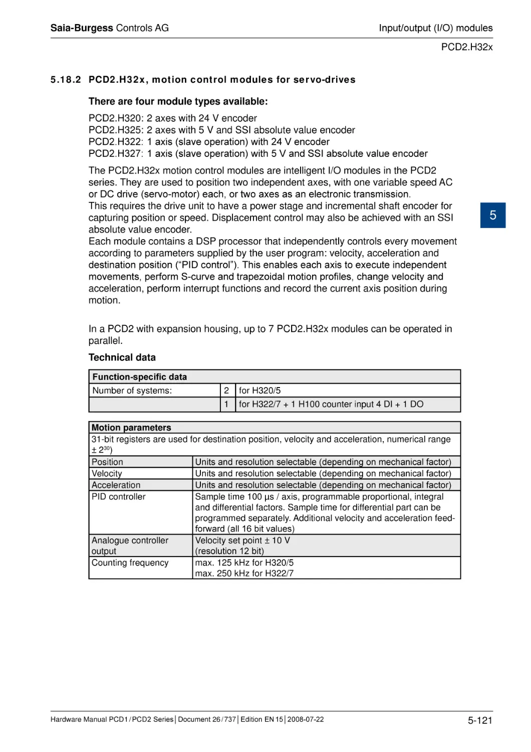 5.18.2	PCD2.H32x, motion control modules for servo-drives