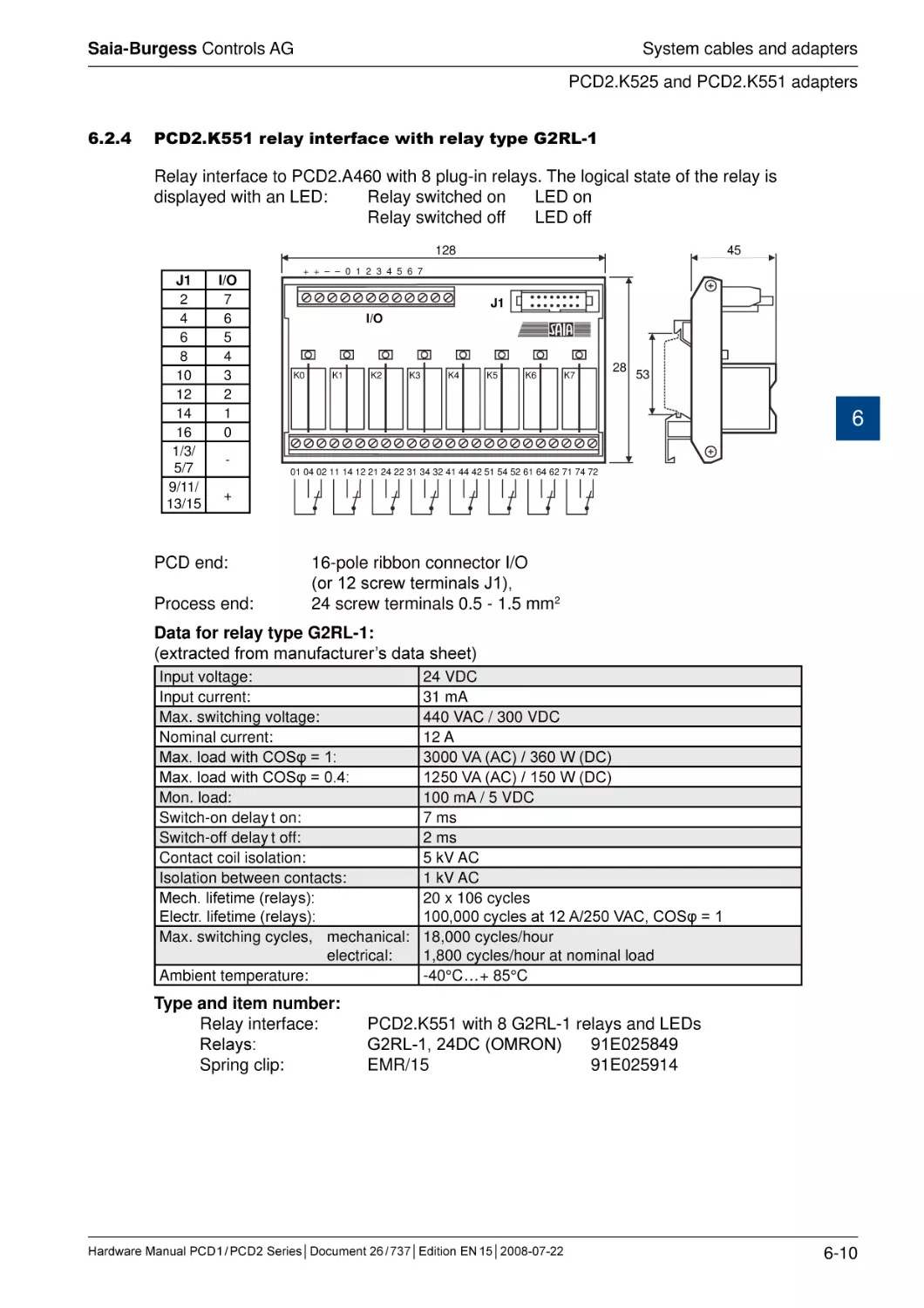 6.2.4	PCD2.K551 relay interface with relay type G2RL-1