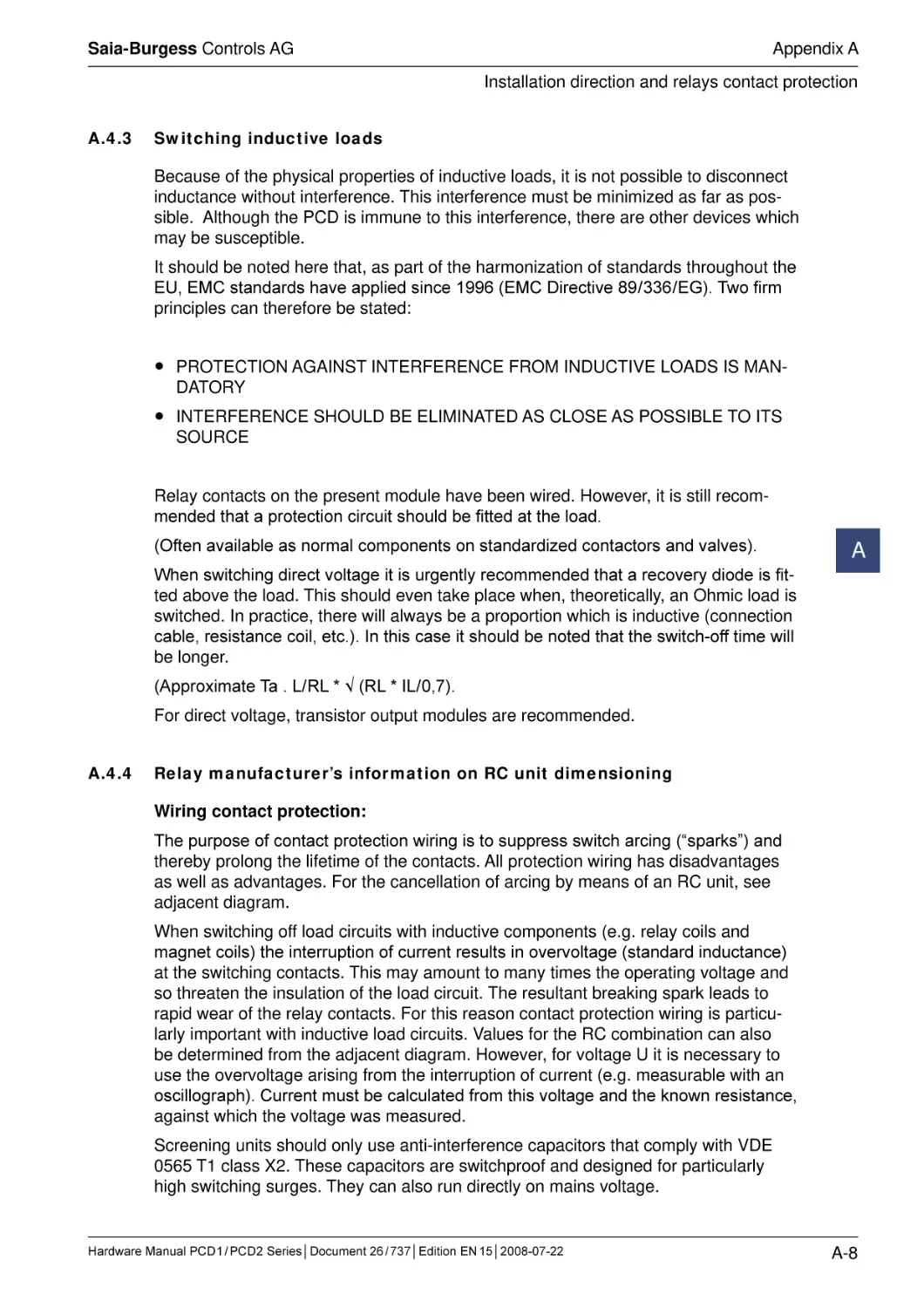 A.4.3	Switching inductive loads
A.4.4	Relay manufacturer’s information on RC unit dimensioning