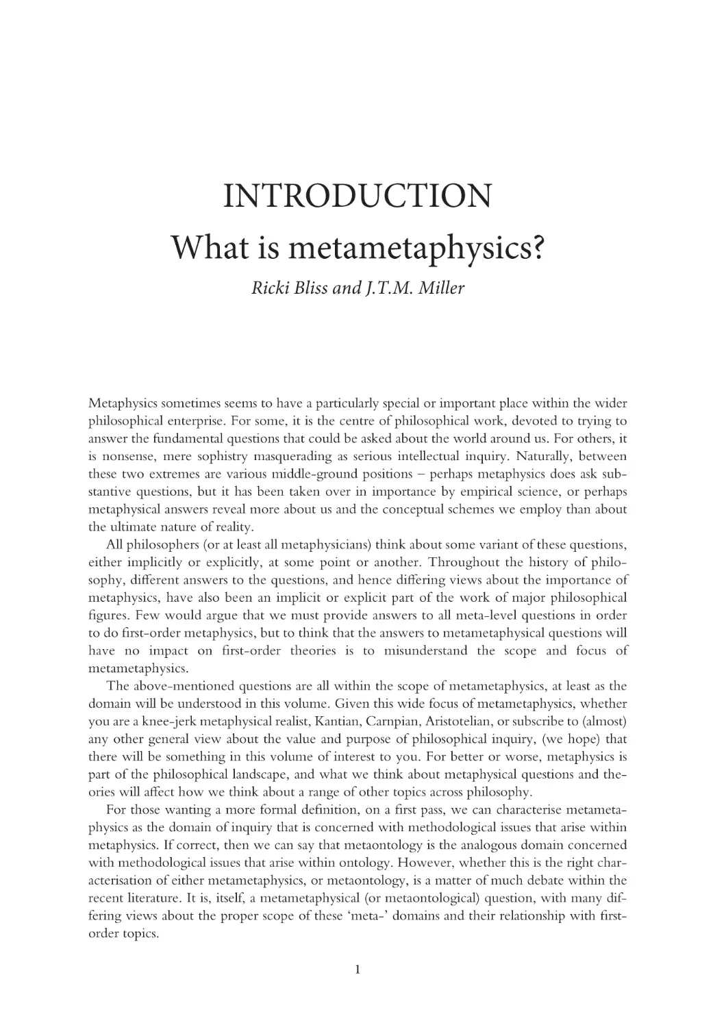 Introduction What is metametaphysics?